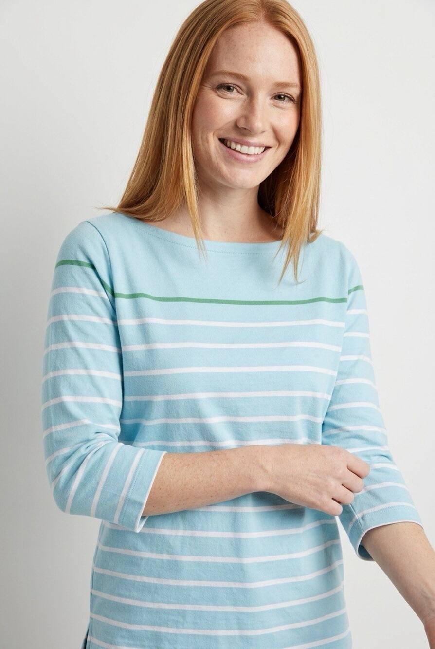 LL Bean Women's Heritage Mariner Boatneck Top Blouse Stripes Blue Size M Coastal